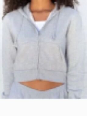 Brandy Melville Hoodie Womens One Size Gray Full Zip Cropped Athletic